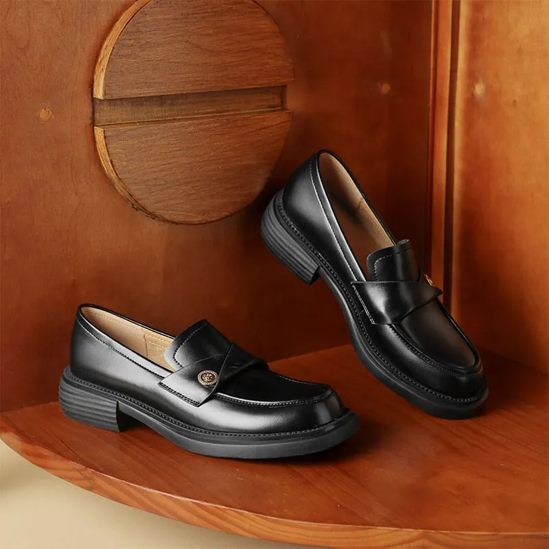 Leather Penny Loafers Handmade Uniform Shoes in Black/Brown