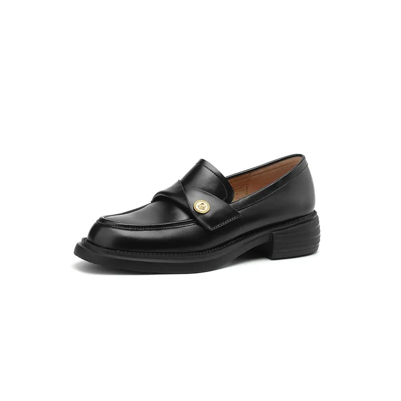 Leather Penny Loafers Handmade Uniform Shoes in Black/Brown