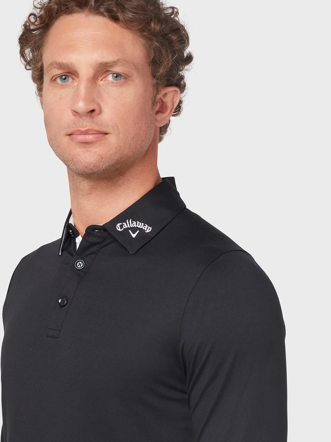 Long Sleeve Performance Polo In Caviar