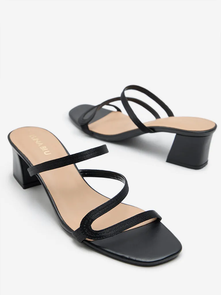 LUNA BLU Black Multi-Strap Block Heel Sandals