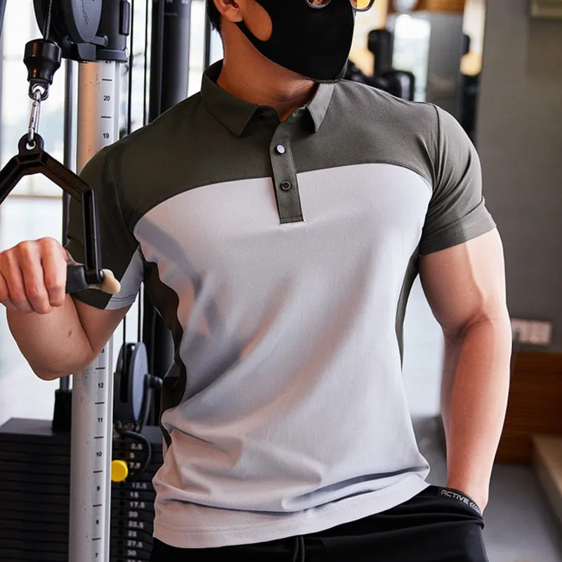 Men Fashion Sport T-shirt Gym Running Sweatshirt Fitness Short Sleeve Slim Top Casual Business Polo Shirt Golf Workout Plus Size