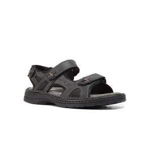 Mens Hush Puppies Simmer Black Sandals Leather Shoes