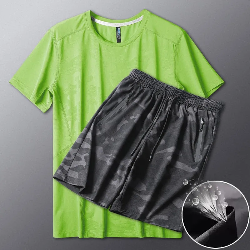 Men's Ice Silk T-shirt Shorts Breathable Stretch Quick Dry Short Sleeve Leisure Fitness Golf Football Basketball Cycling Sports