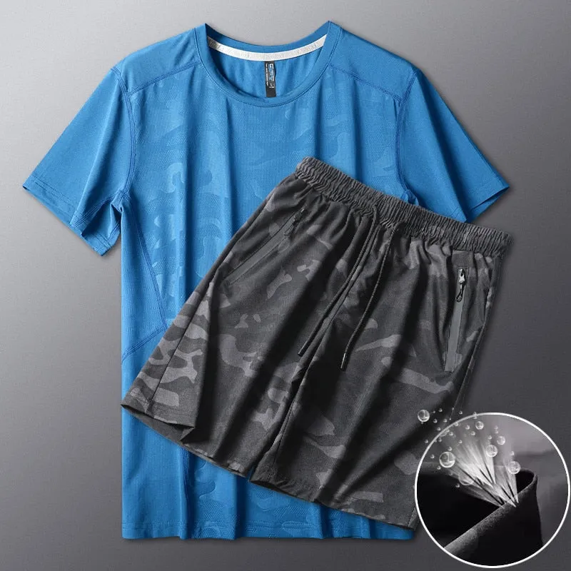 Men's Ice Silk T-shirt Shorts Breathable Stretch Quick Dry Short Sleeve Leisure Fitness Golf Football Basketball Cycling Sports