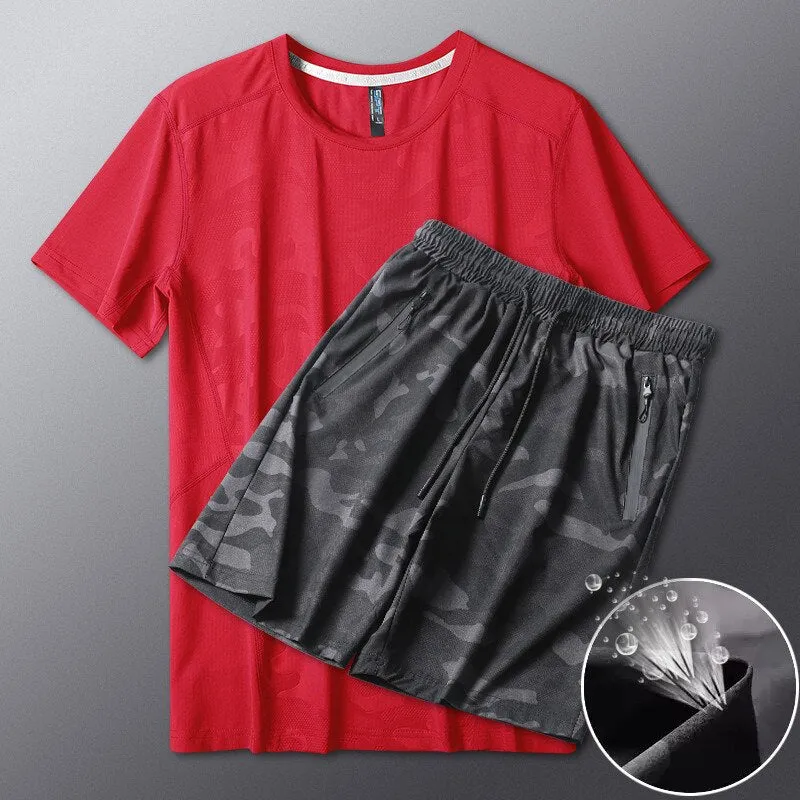 Men's Ice Silk T-shirt Shorts Breathable Stretch Quick Dry Short Sleeve Leisure Fitness Golf Football Basketball Cycling Sports