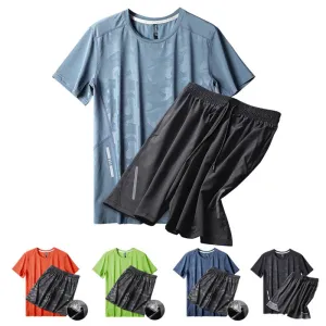 Men's Ice Silk T-shirt Shorts Breathable Stretch Quick Dry Short Sleeve Leisure Fitness Golf Football Basketball Cycling Sports