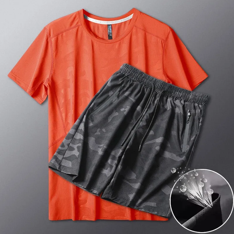 Men's Ice Silk T-shirt Shorts Breathable Stretch Quick Dry Short Sleeve Leisure Fitness Golf Football Basketball Cycling Sports