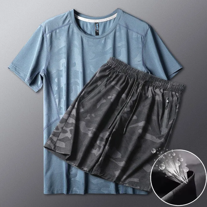 Men's Ice Silk T-shirt Shorts Breathable Stretch Quick Dry Short Sleeve Leisure Fitness Golf Football Basketball Cycling Sports