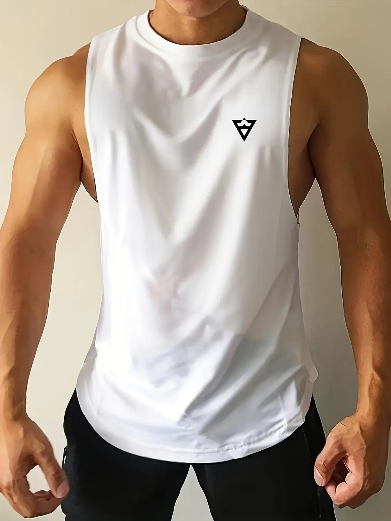 Men's Solid Tank Top - Quick-Dry Stretch Crew Neck Sleeveless Shirt for Gym & Fitness