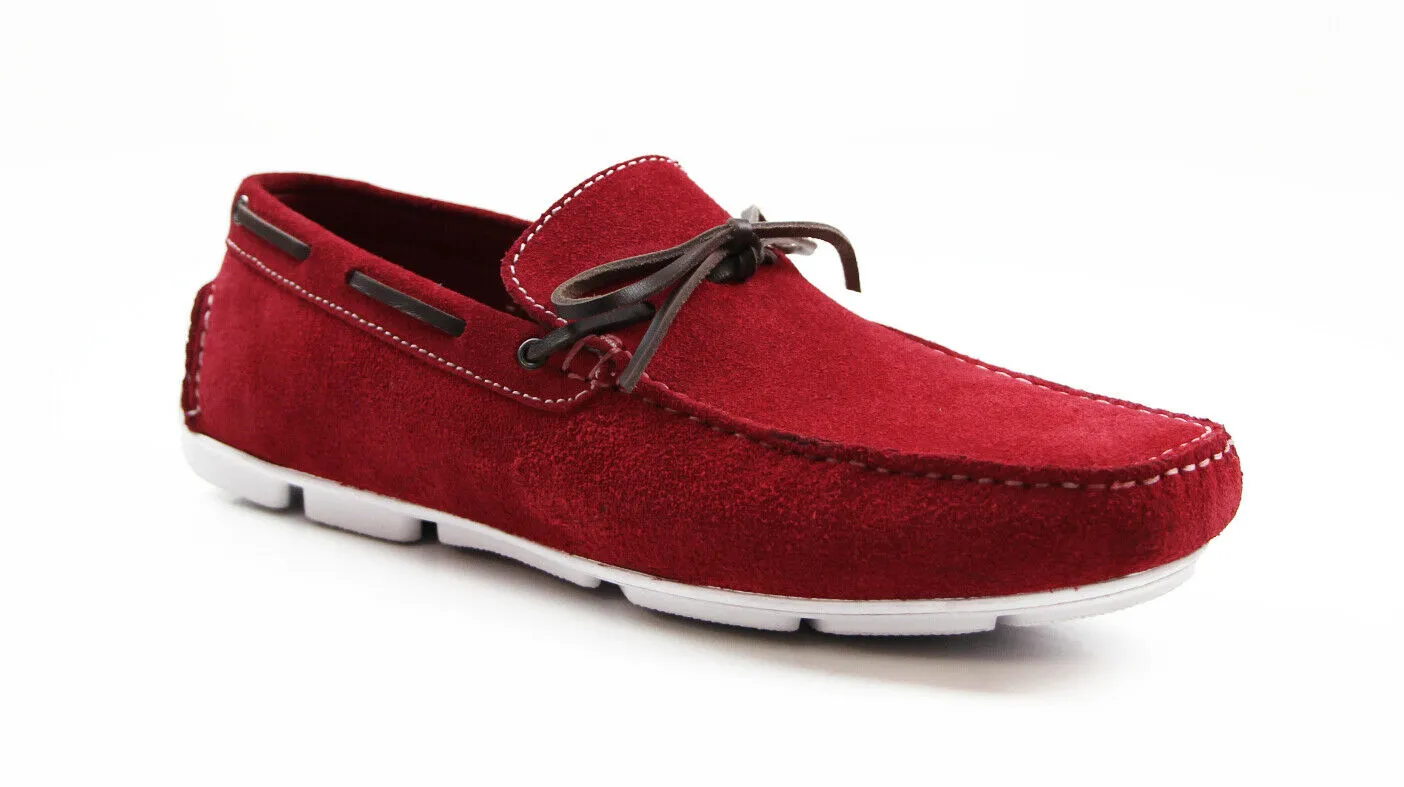 Mens Zasel Port Red Suede Leather Casual Dress Boat Deck Loafers Shoes