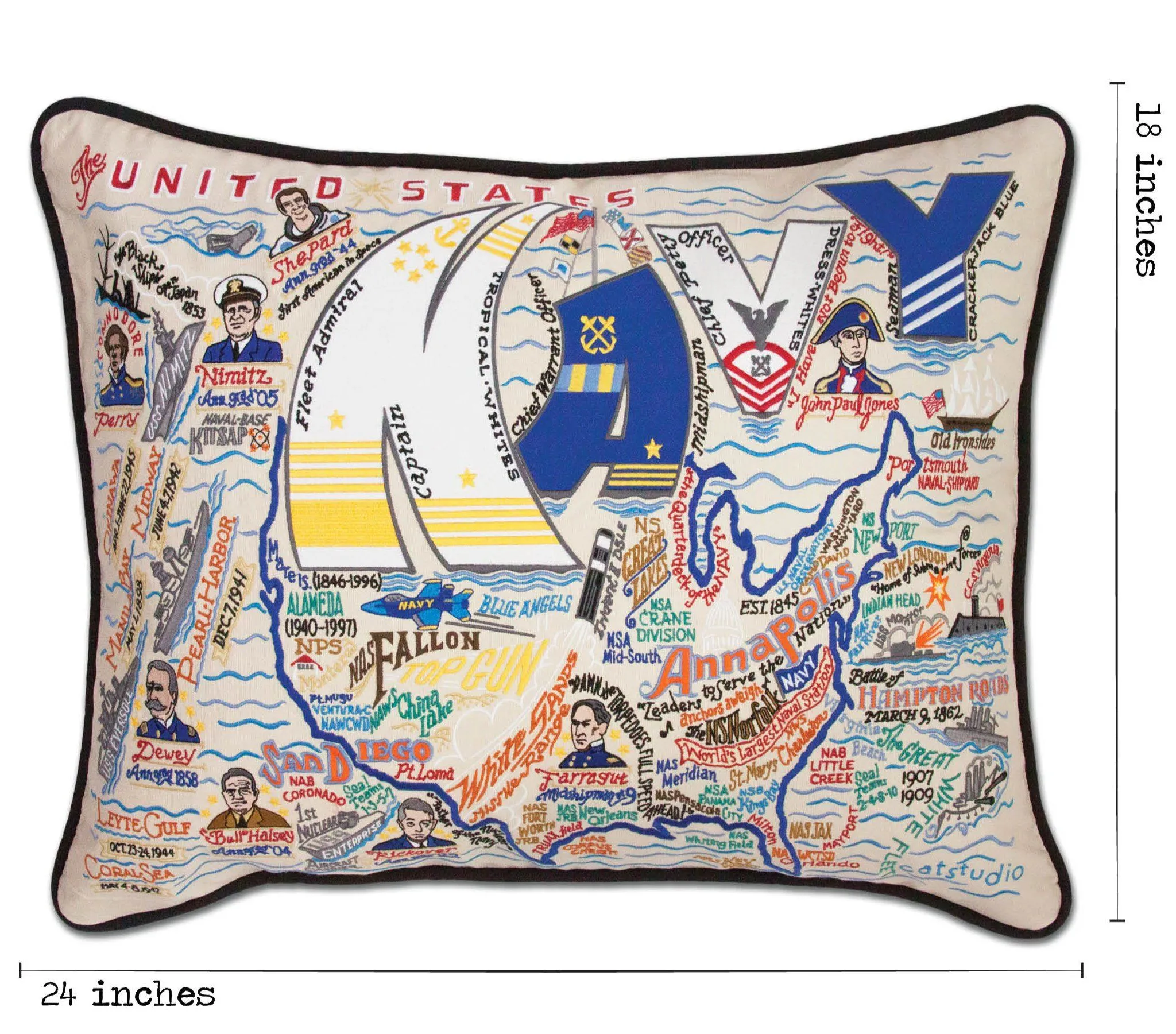 Navy Embroidered Pillow