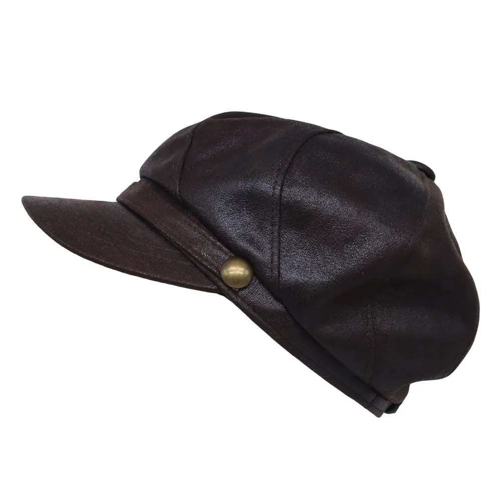 Newsboy Hat Cabbie Beret Driving Applejack Cap Faux Leather SLG1424