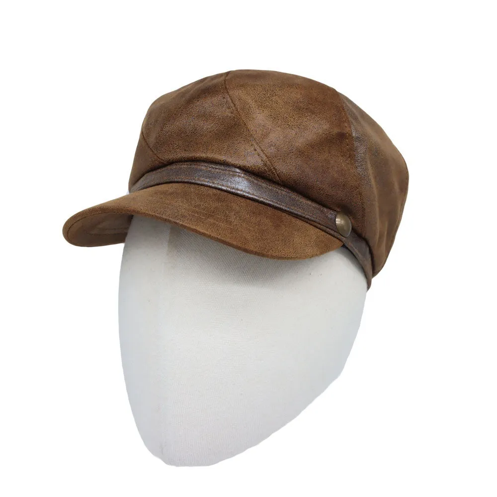 Newsboy Hat Cabbie Beret Driving Applejack Cap Faux Leather SLG1424