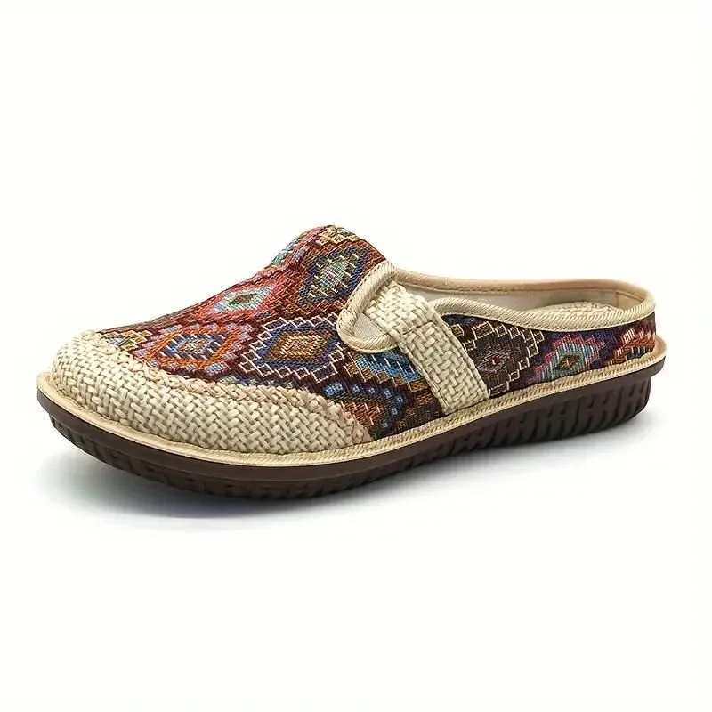 OCW Women Orthopedic Slipper Vintage Paisley Wedge Cloth Shoes Soft Sole Slip-on Muller