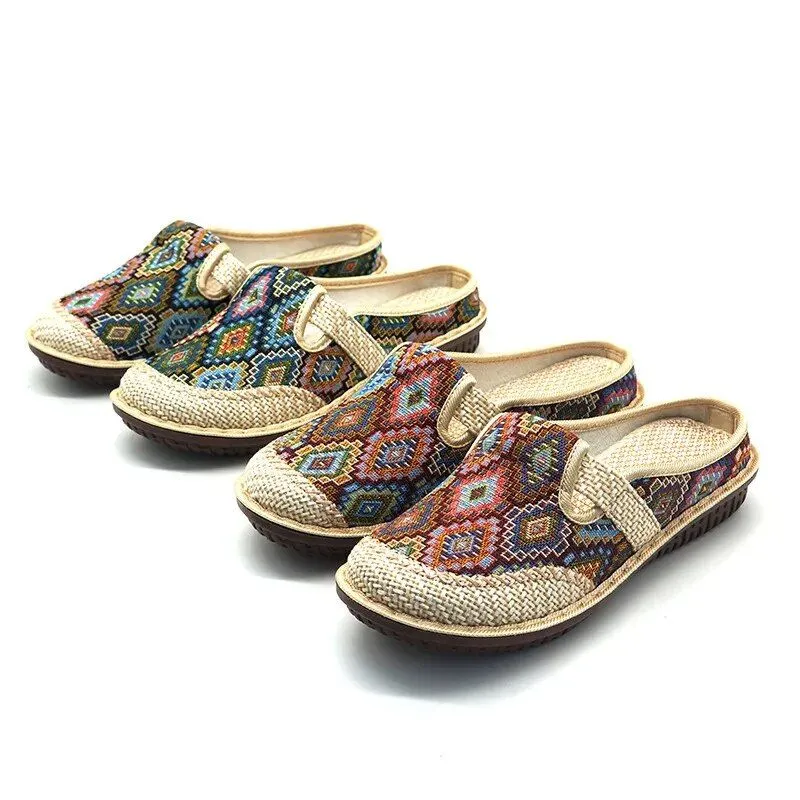 OCW Women Orthopedic Slipper Vintage Paisley Wedge Cloth Shoes Soft Sole Slip-on Muller