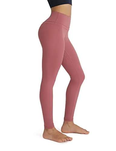 ODODOS Women's High Waisted Yoga Leggings with Inner Pocket, 28" Full Length Sports Athletic Running Tights Workout Yoga Pants, Raspberry, Small