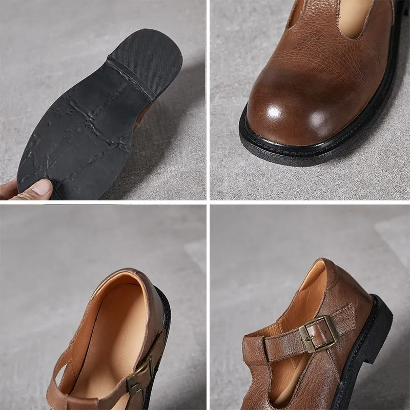 Retro Leather T strap Mary Jane Shoes In Coffee/Black