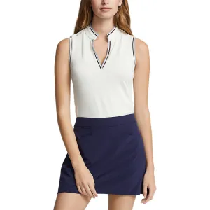 RLX Ralph Lauren Women's Sleeveless Tech Pique Golf Polo Shirt - Chic Cream/Vessel Blue