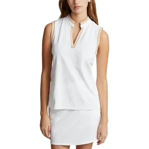 RLX Ralph Lauren Women's Sleeveless Tech Pique Golf Polo Shirt - Pure White/Hibiscus