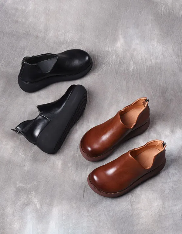 Round Head Waterproof Retro Leather Shoes