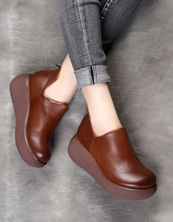 Round Head Waterproof Retro Leather Shoes