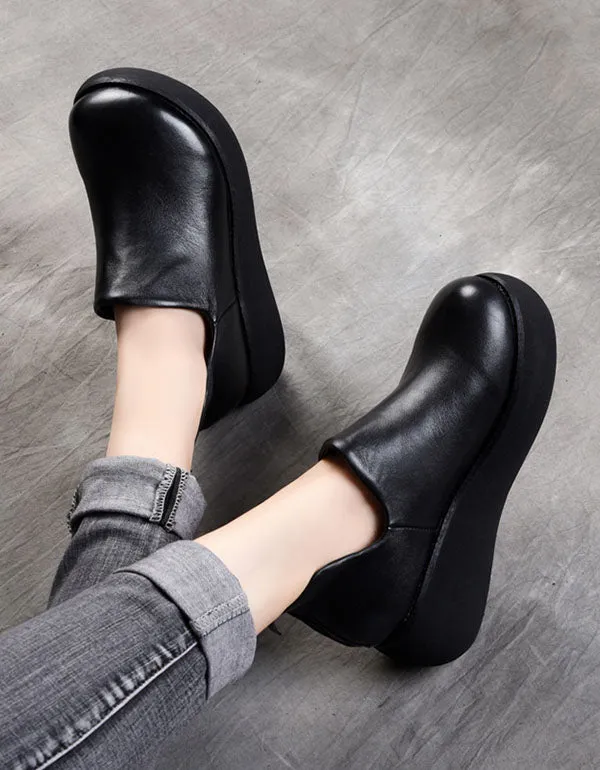 Round Head Waterproof Retro Leather Shoes