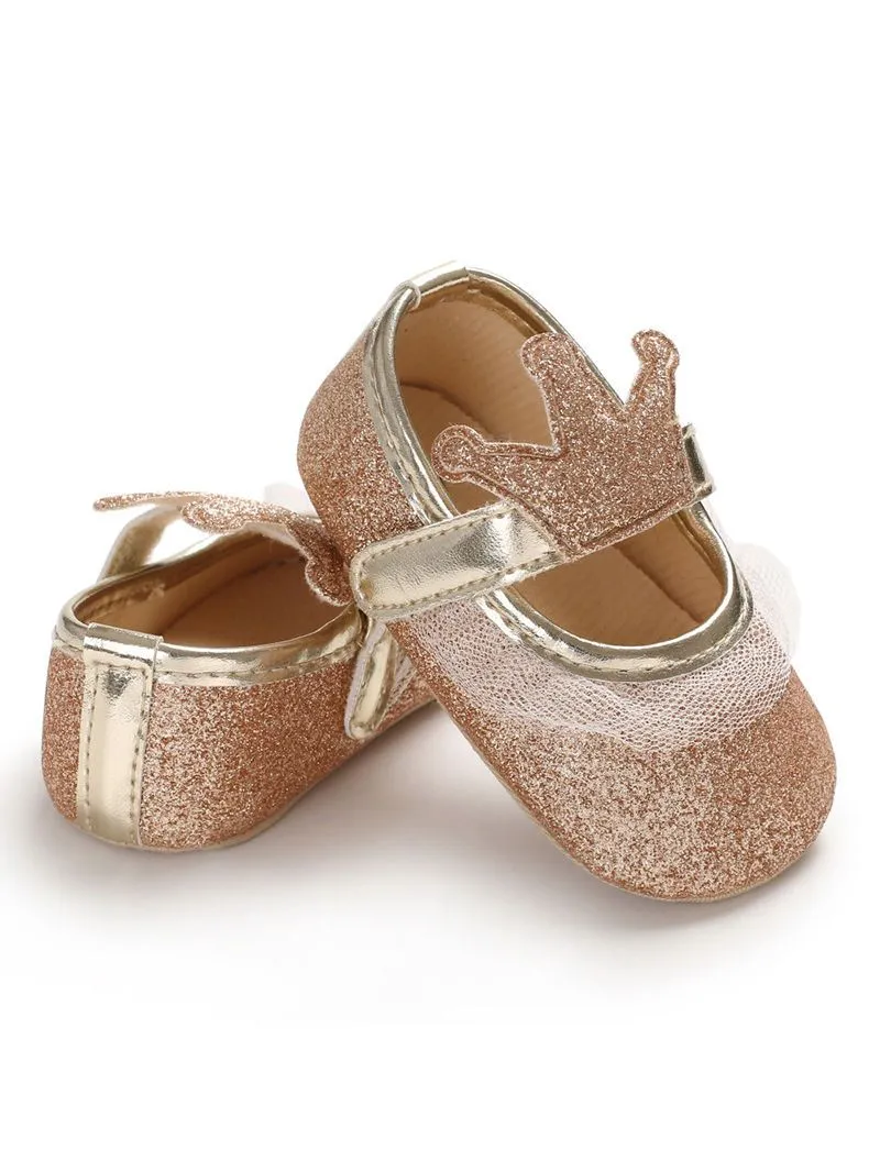 Shimmering Powder Crown Trim Sandals Pre Walking Princess Shoes