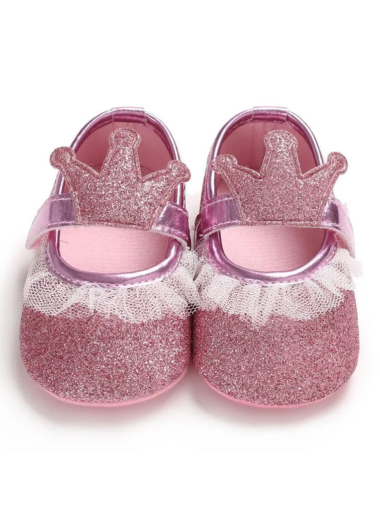 Shimmering Powder Crown Trim Sandals Pre Walking Princess Shoes