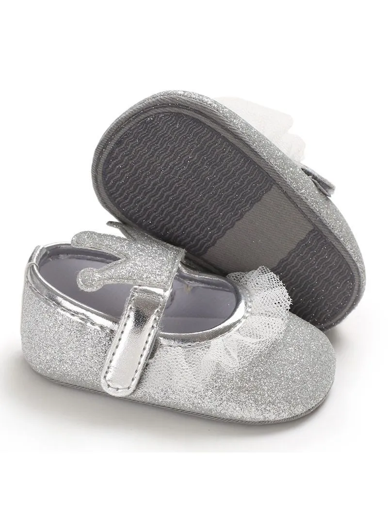 Shimmering Powder Crown Trim Sandals Pre Walking Princess Shoes