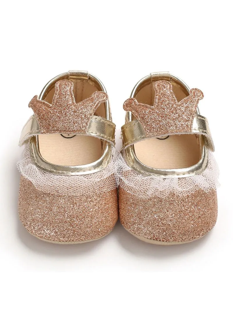 Shimmering Powder Crown Trim Sandals Pre Walking Princess Shoes