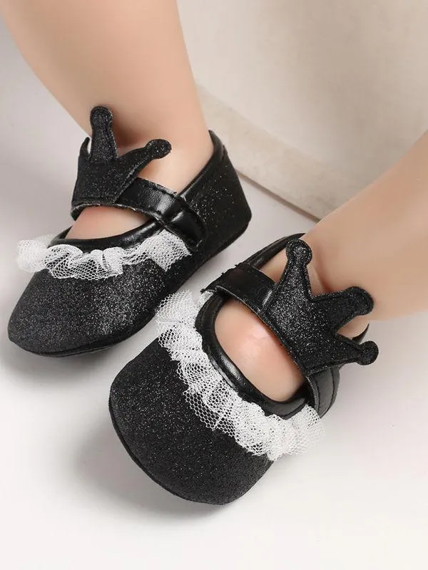 Shimmering Powder Crown Trim Sandals Pre Walking Princess Shoes