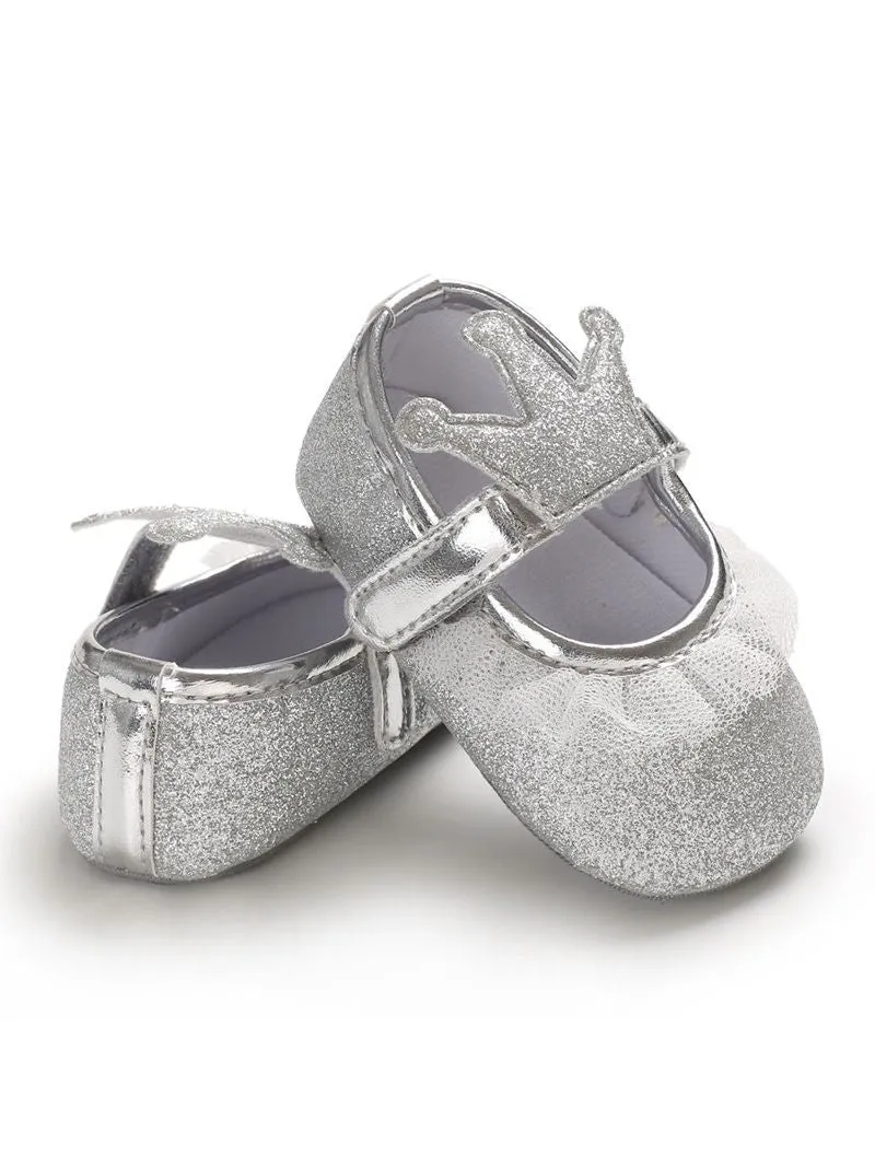 Shimmering Powder Crown Trim Sandals Pre Walking Princess Shoes