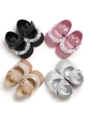 Shimmering Powder Crown Trim Sandals Pre Walking Princess Shoes