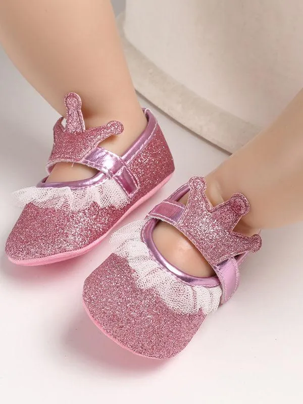 Shimmering Powder Crown Trim Sandals Pre Walking Princess Shoes