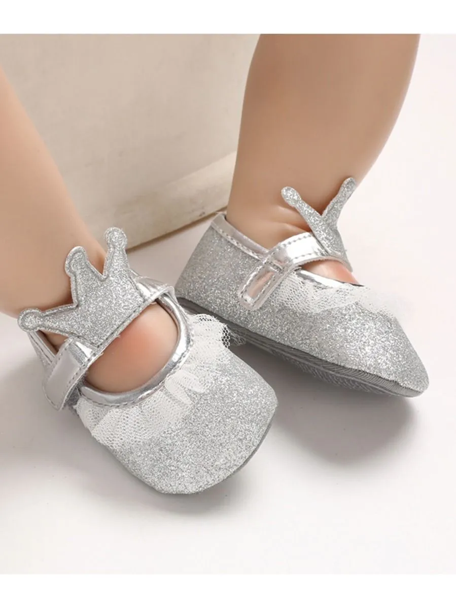 Shimmering Powder Crown Trim Sandals Pre Walking Princess Shoes