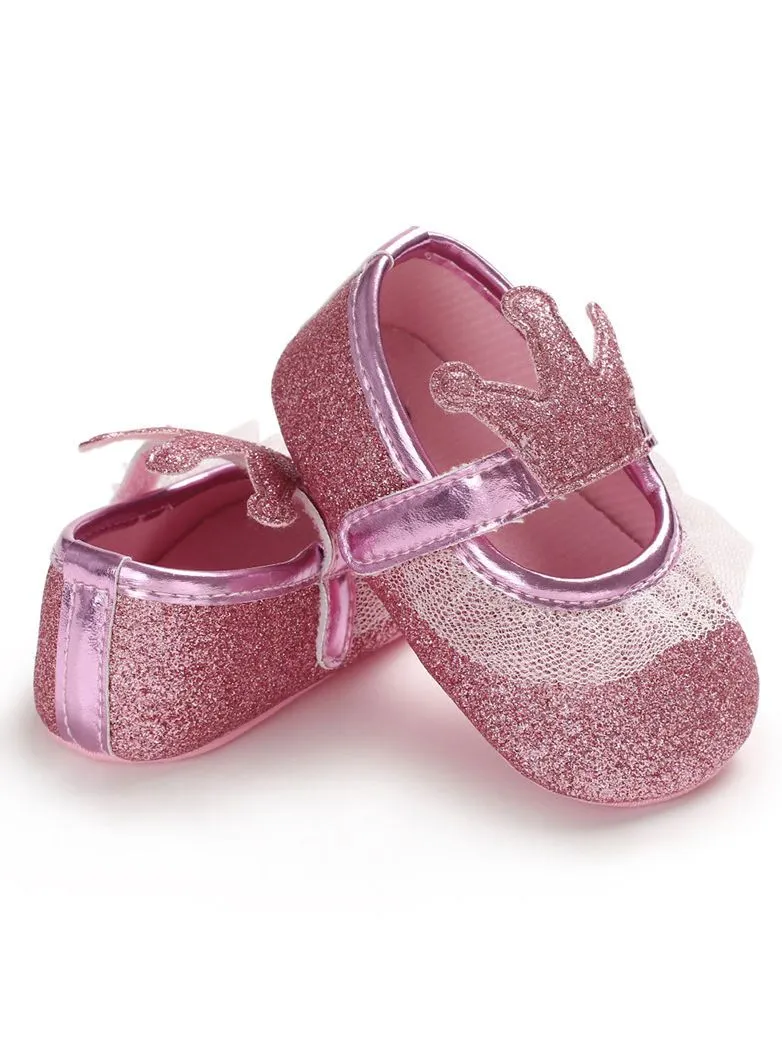 Shimmering Powder Crown Trim Sandals Pre Walking Princess Shoes