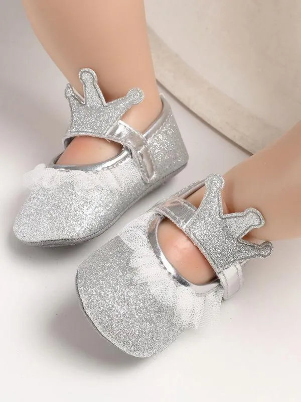 Shimmering Powder Crown Trim Sandals Pre Walking Princess Shoes