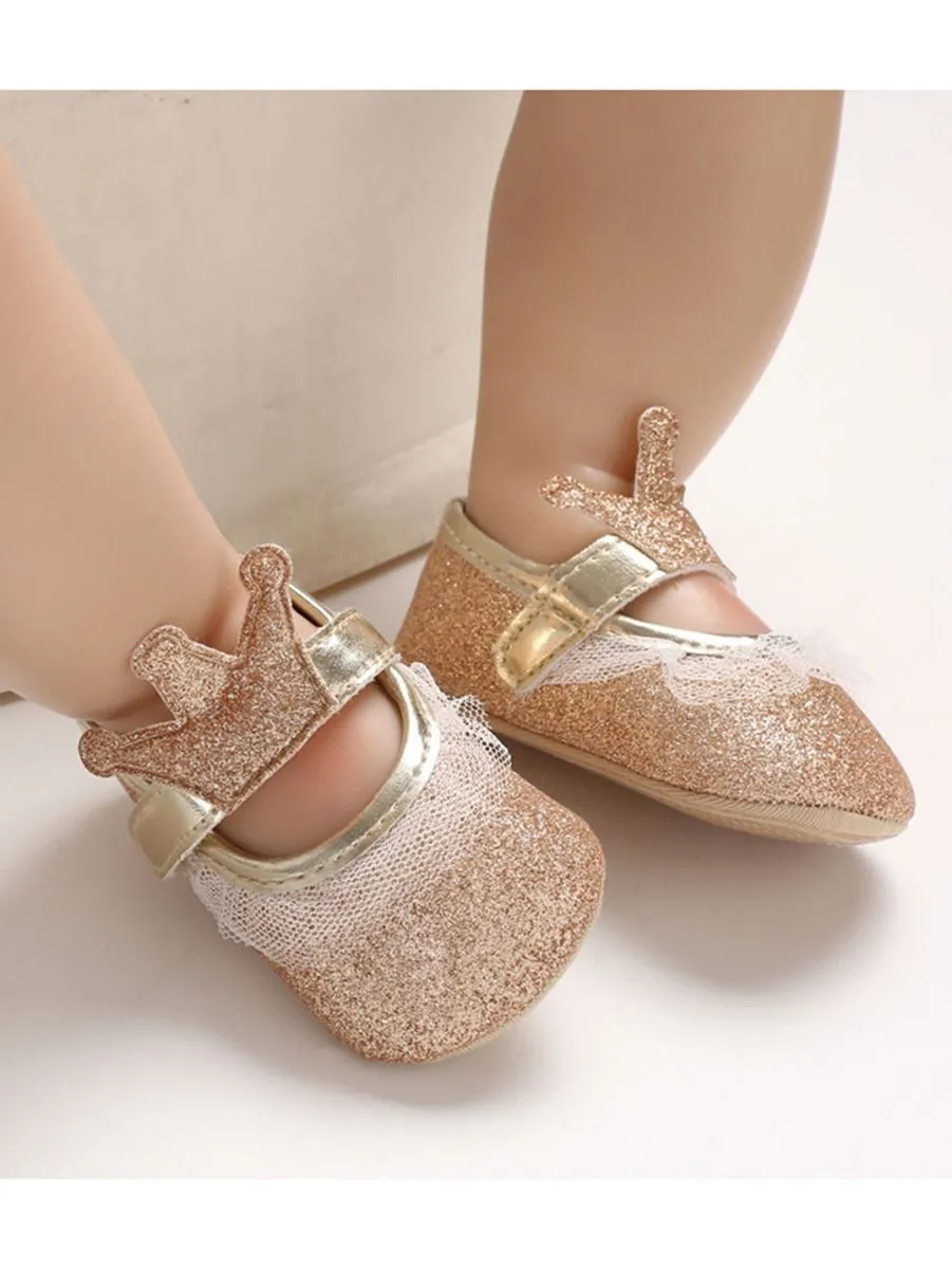 Shimmering Powder Crown Trim Sandals Pre Walking Princess Shoes