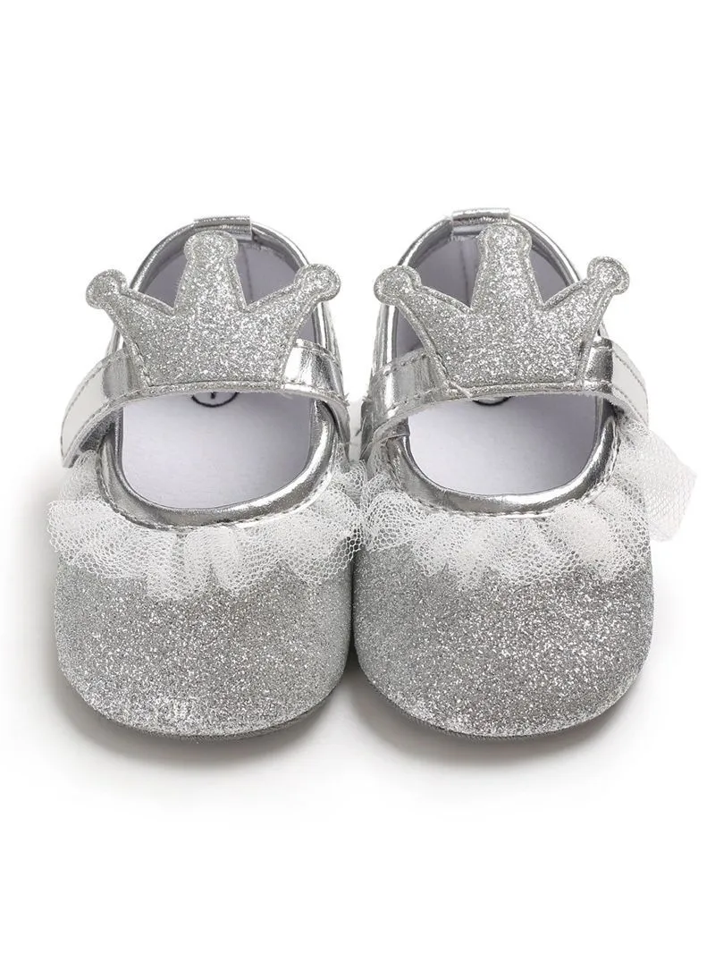 Shimmering Powder Crown Trim Sandals Pre Walking Princess Shoes