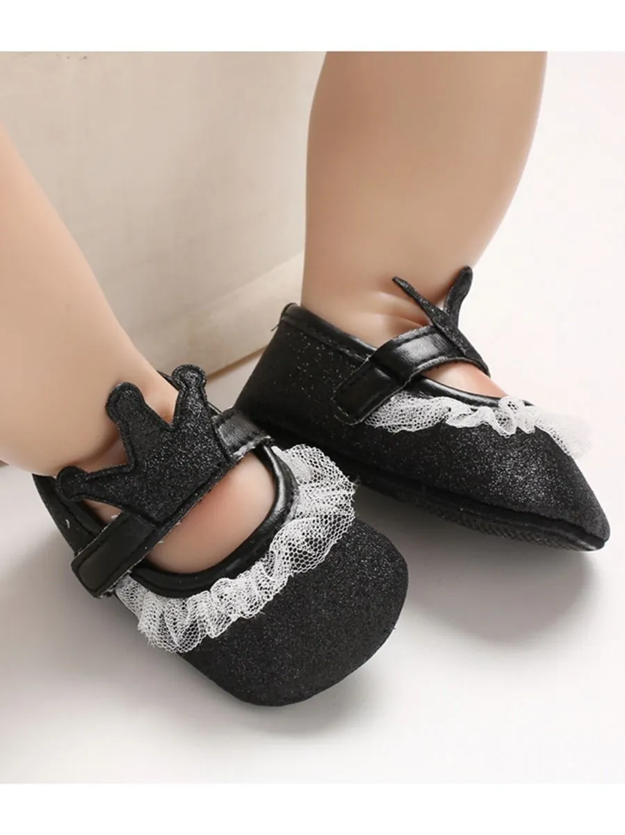 Shimmering Powder Crown Trim Sandals Pre Walking Princess Shoes