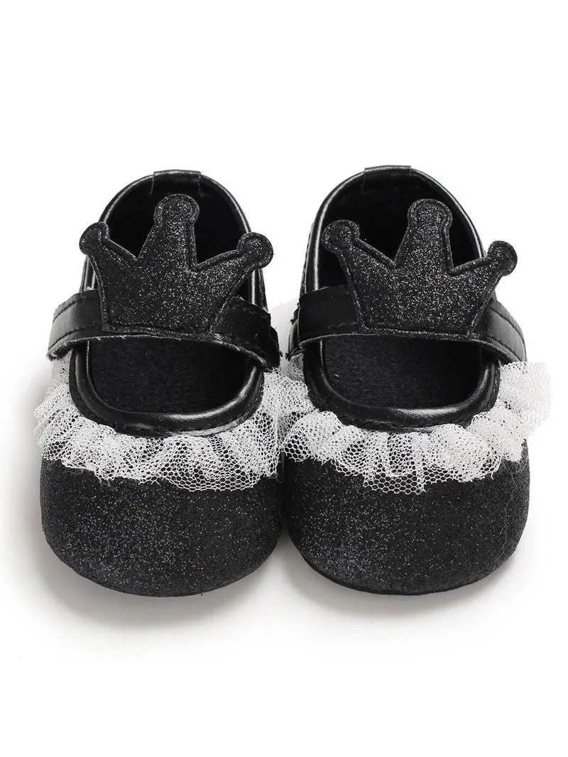 Shimmering Powder Crown Trim Sandals Pre Walking Princess Shoes