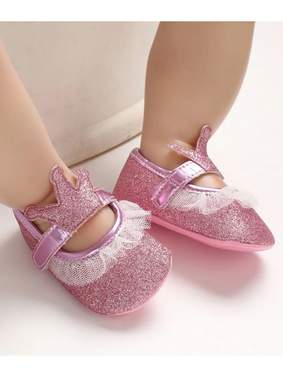 Shimmering Powder Crown Trim Sandals Pre Walking Princess Shoes