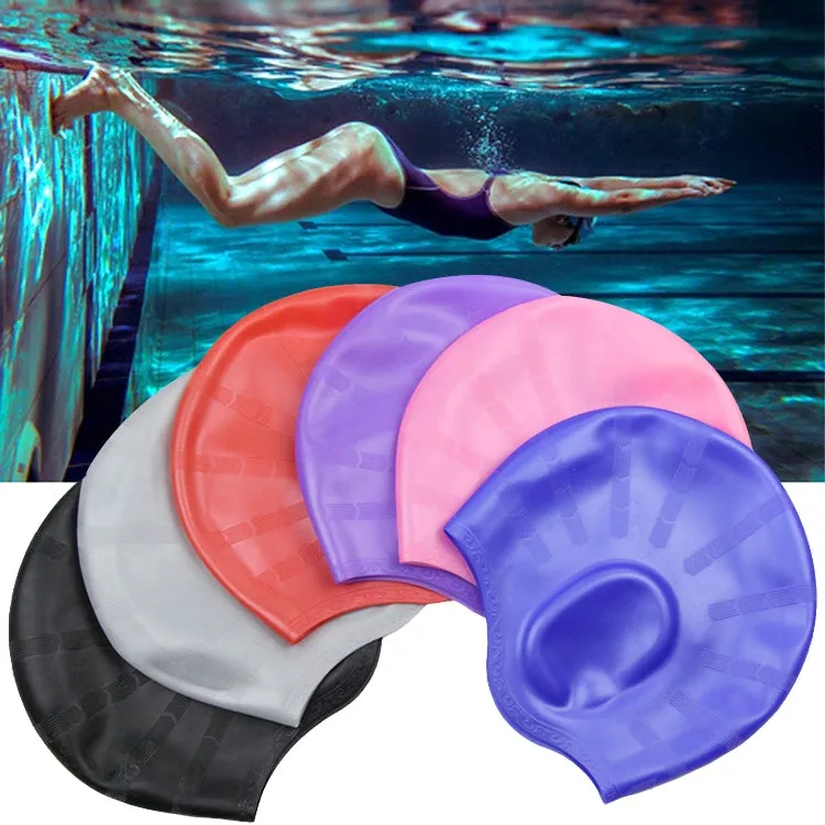 Silicone Ear Protection Waterproof Swimming Cap for Adults with Long Hair(Red)