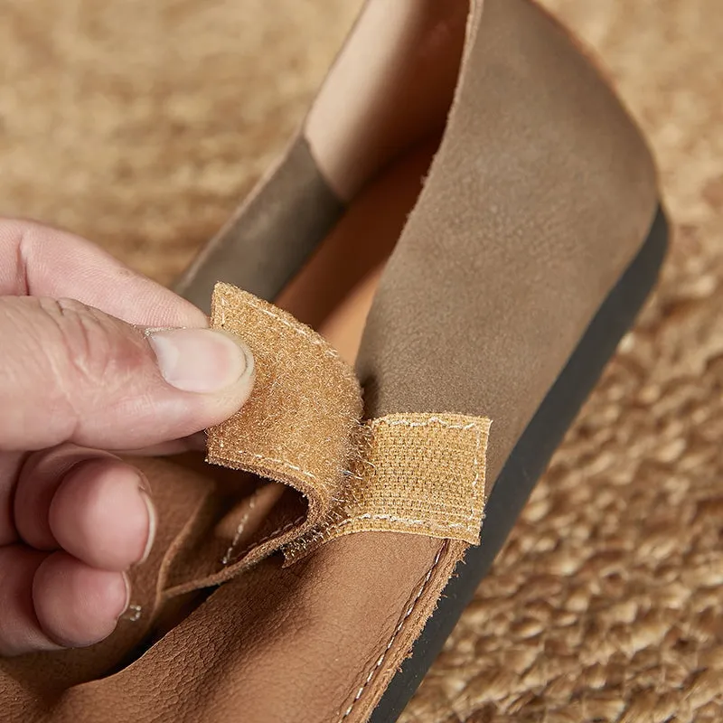 Soft Leather Flat T Strap Mary Jane Shoes Round Toe in Brown/Coffee