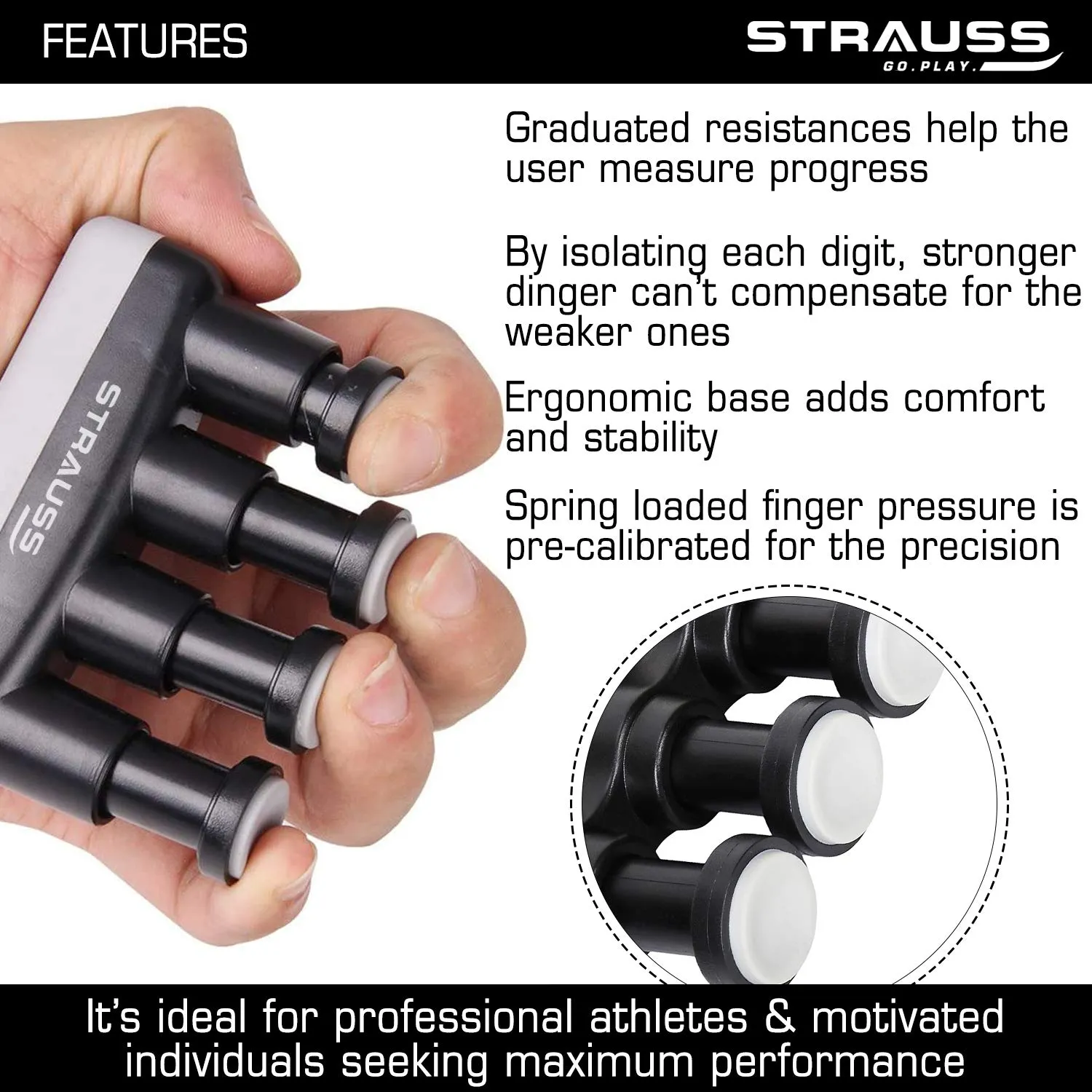 Strauss Adjustable Finger Hand Grip, (Green) Hand Grip Strengthener Strengthens Fingers, Hands, Wrists and Forearms - Best for Climbing, Golf & Tennis Grip Power (Hand Grip   Wrist Exerciser Combo 5)