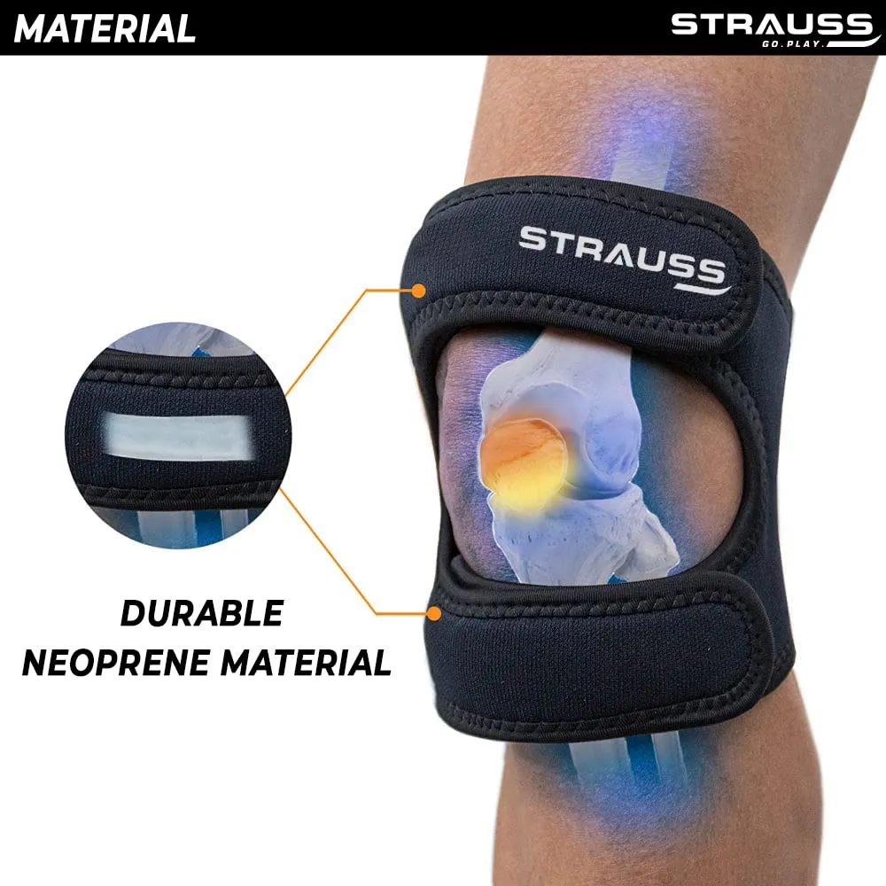 STRAUSS Pattela Strap Knee Support, Free Size, (Black) (Dual Strap)