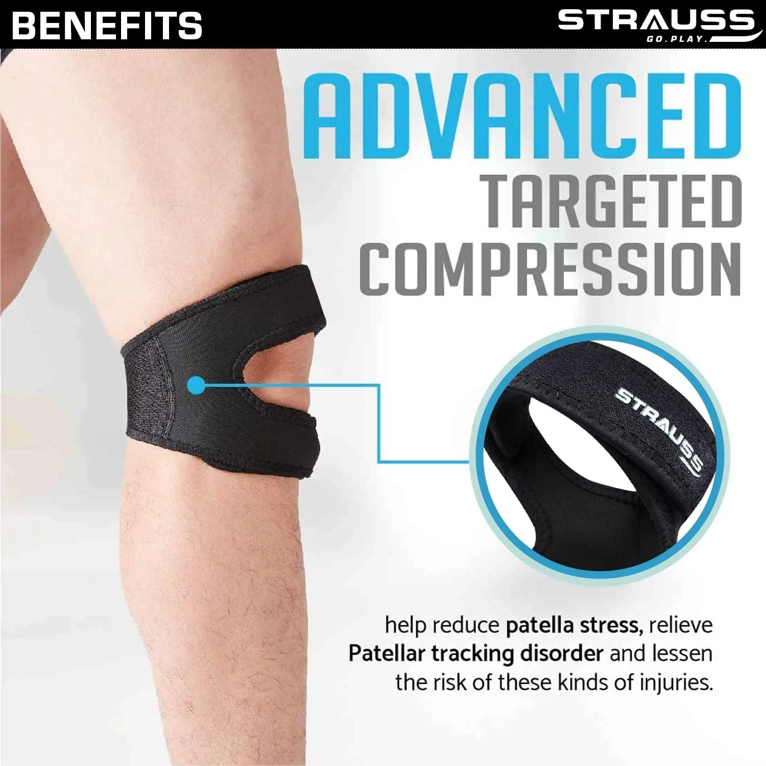 STRAUSS Pattela Strap Knee Support, Free Size, (Black) (Dual Strap)