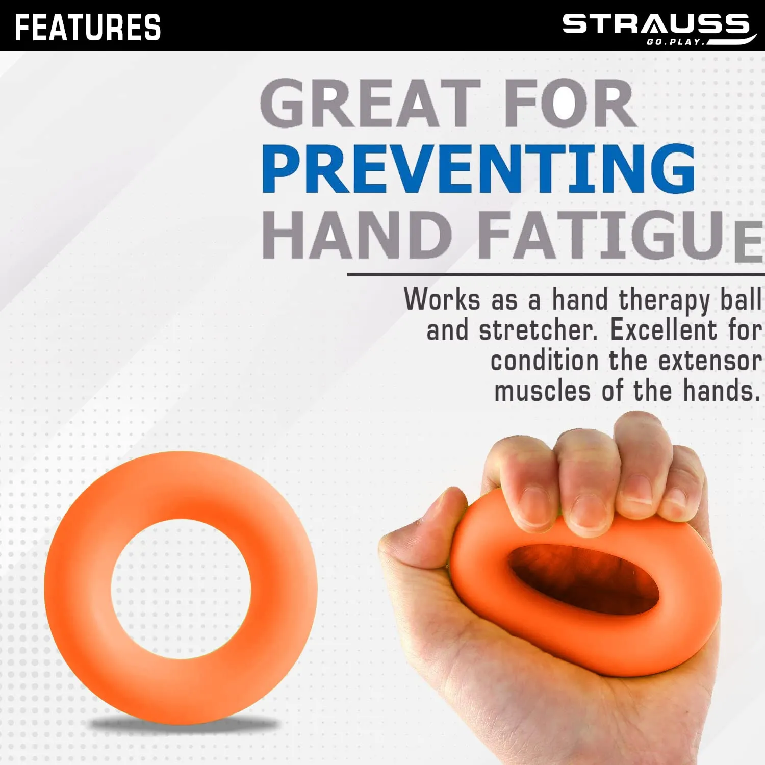 Strauss Silicon Palm Hand Grip Exerciser, (Orange)