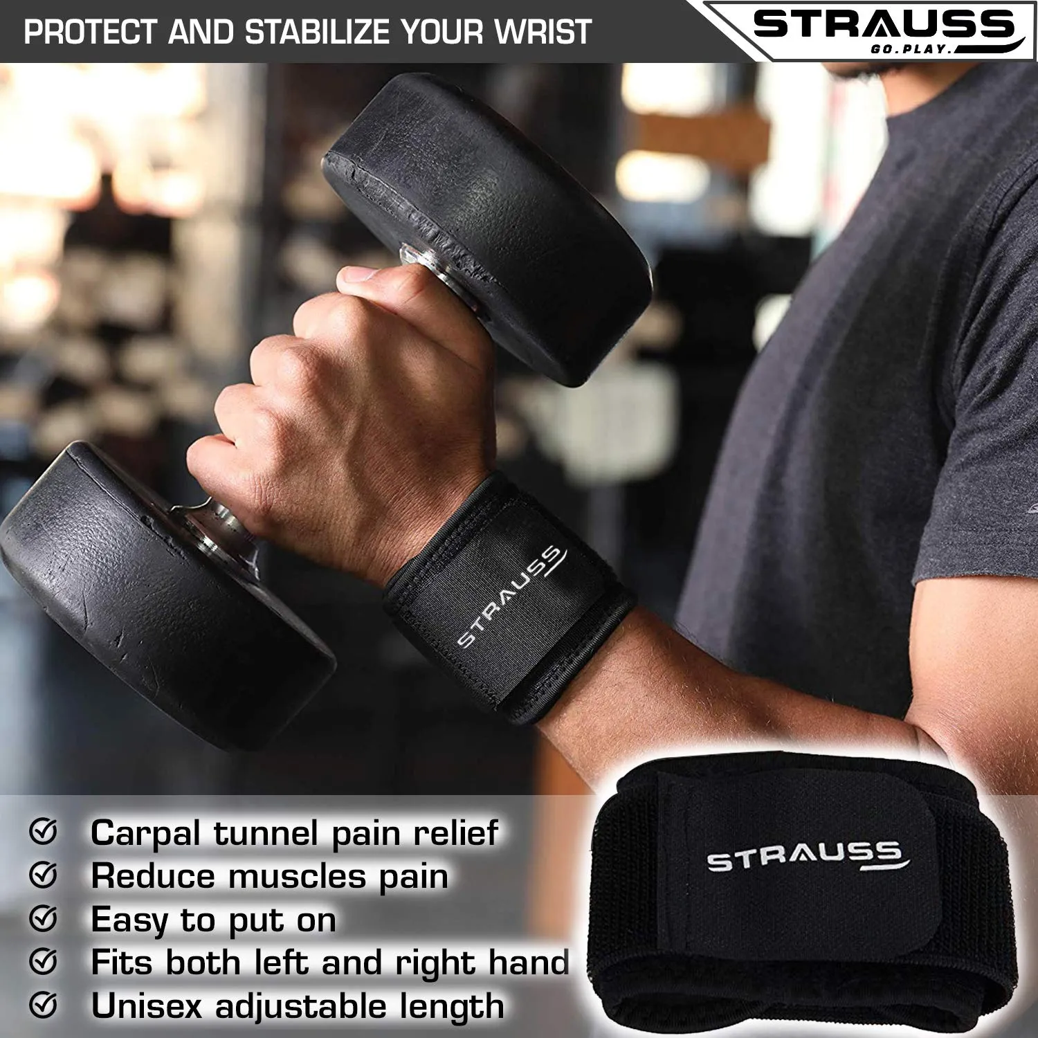 STRAUSS ST-1038B014PIG72MSUPEESDPKE5EZJE7Strauss Wrist Support, Single (Free Size, Black)