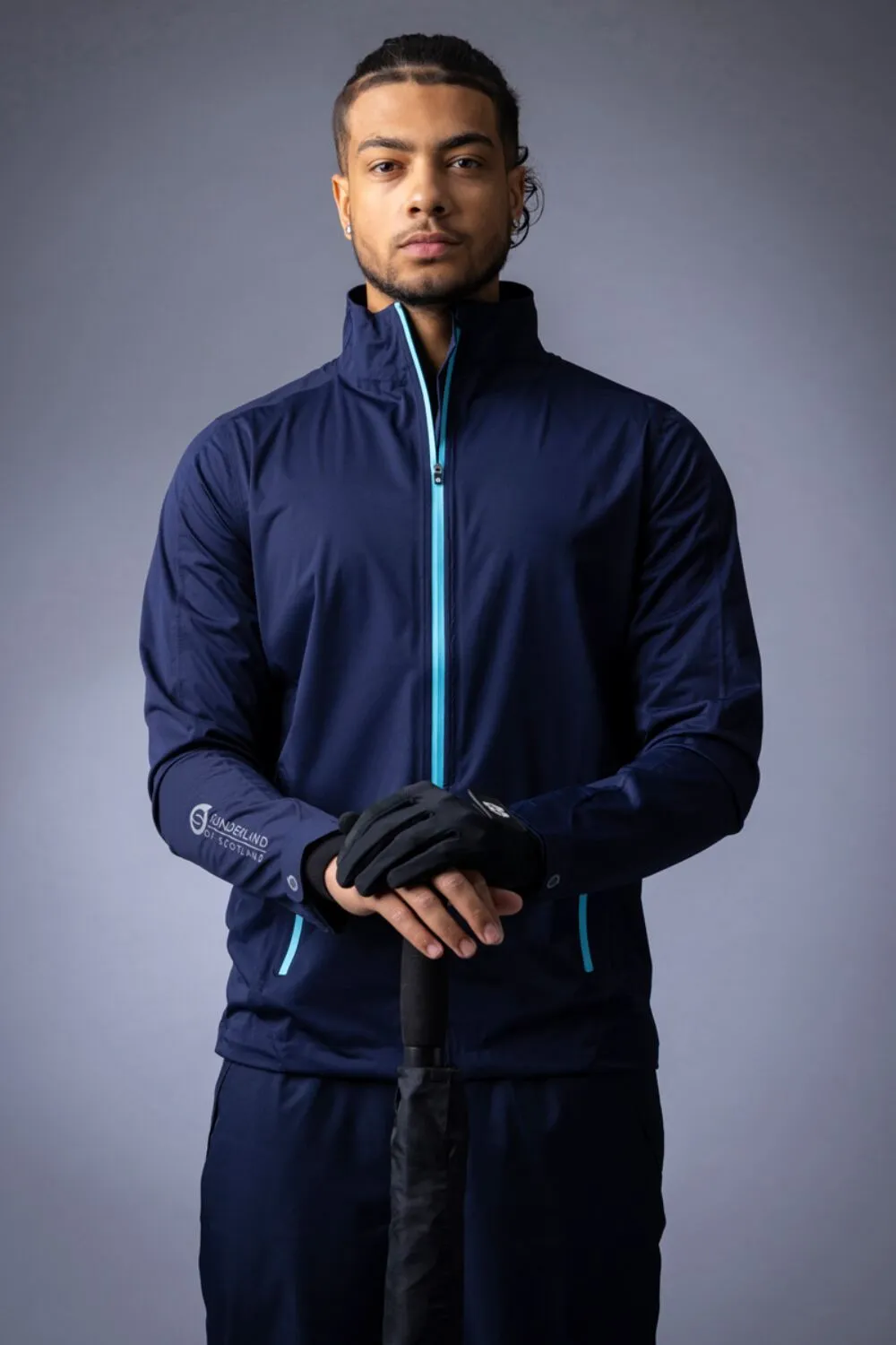 SUNDERLAND Whisperdry Pro-Lite Waterproof Golf Jacket - Mens - Navy / Aqua